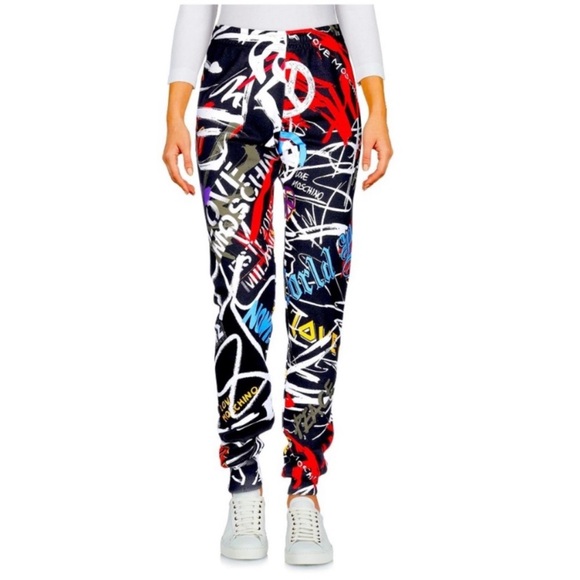 Love Moschino Black and Red Graffiti joggers size 4